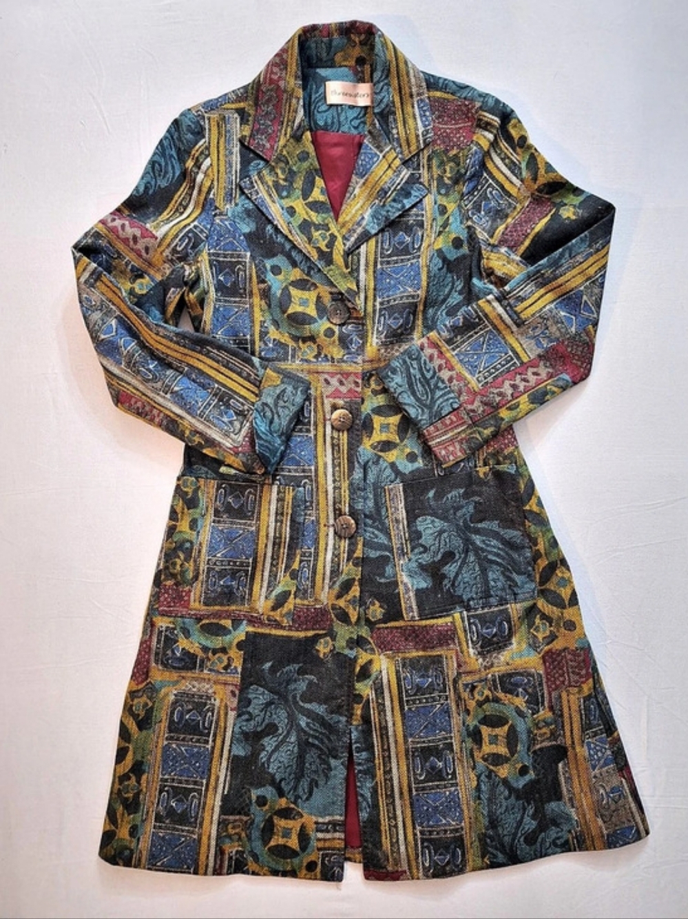 VTG Threesisters Patchwork Art To Wear Tapestry Duster Coat - Size XS